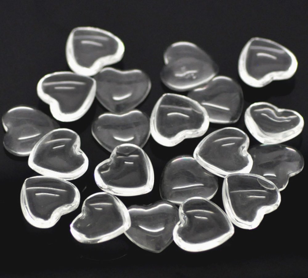 10 Cabuchones Corazones 14 x 15 mm en vidrio burilado transparente N°22