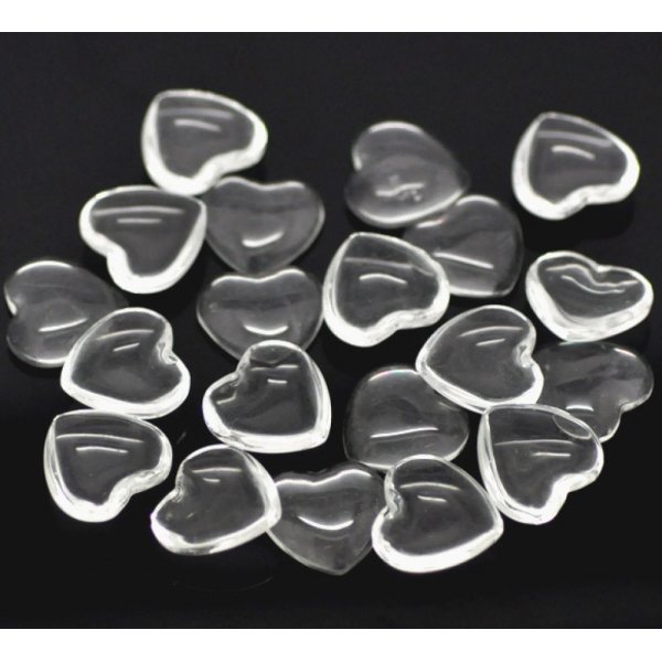 10 Cabuchones Corazones 14 x 15 mm en vidrio burilado transparente N&deg;22