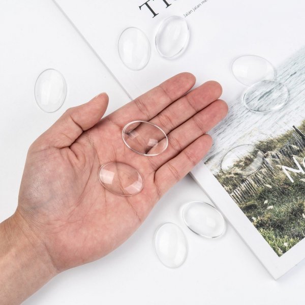 10 Cabuchones Ovalados 25 x 35 mm en vidrio transparente N&deg;20