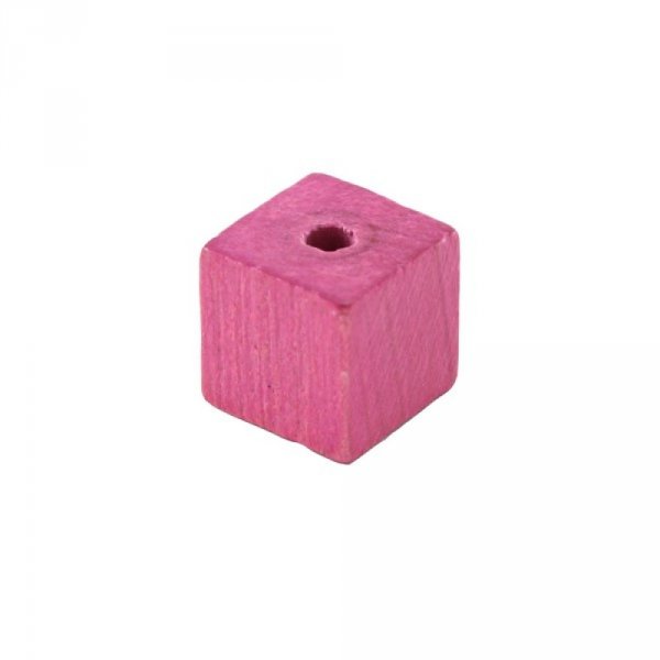 10 Cuentas de Madera Cubo / Cuadrado 10 mm Rosa Brillante
