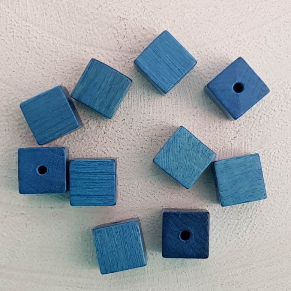 10 Cuentas de Madera Cubo / Cuadrado 10 mm Turquesa