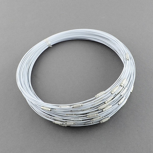 10 colliers tour de cou fil c&acirc;bl&eacute; rigide gris clair fermoir &agrave; visser N&deg;01