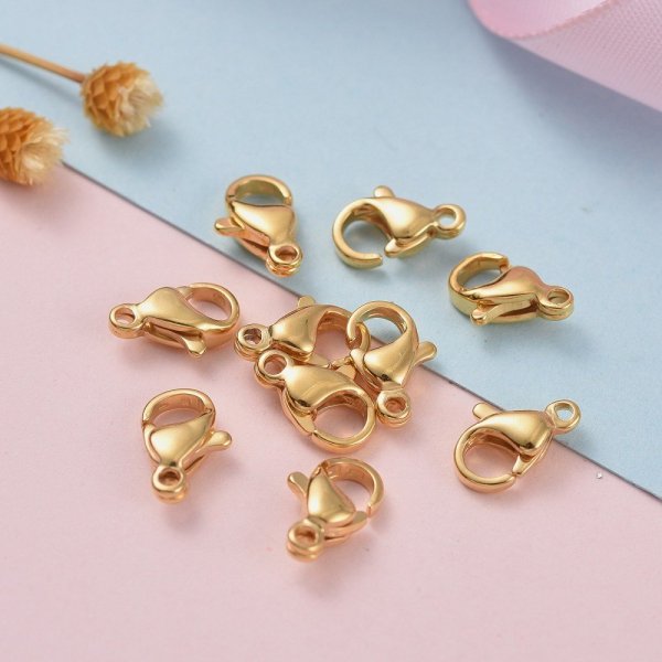 1 Fermoir Acier Inoxydable Plaqu&eacute; Or 24K Mousqueton 10 x 6 mm Dor&eacute;