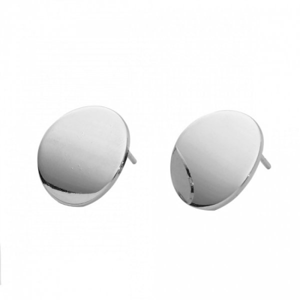 1 Par de Pendientes Chip Redondos de 16mm ba&ntilde;ados en Platino