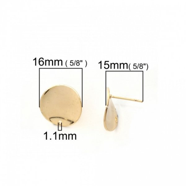 1 par de pendientes redondos de 16 mm ba&ntilde;ados en oro N&deg;02