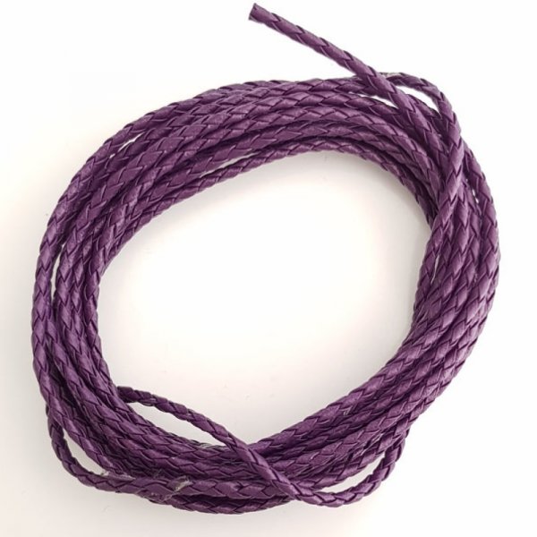 Cord&oacute;n de polipiel trenzado redondo de 1 metro Morado 3 mm