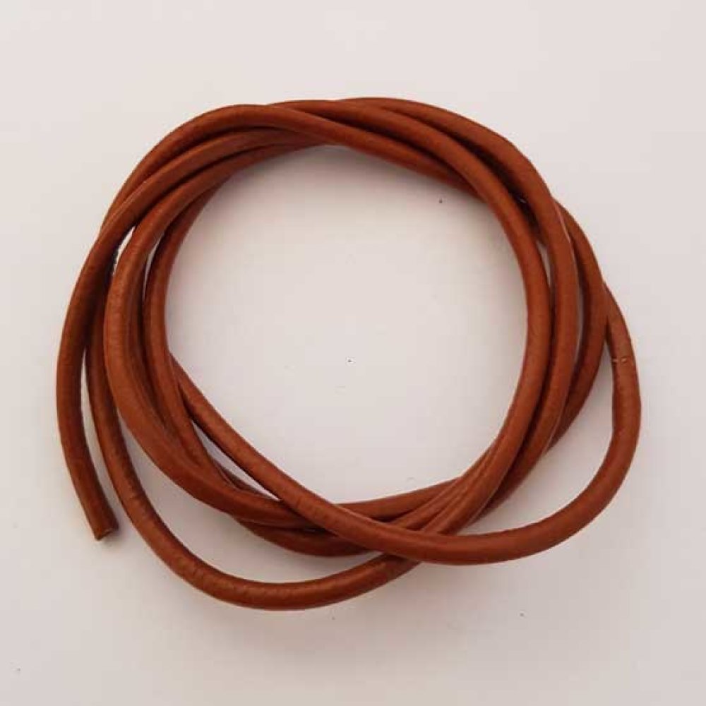 1 mètre Cordon rond cuir lisse Marron 3 mm petit défaut N°03