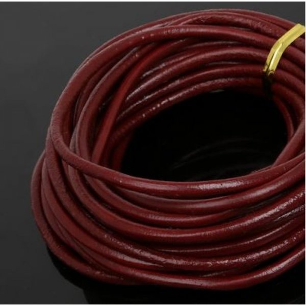 1 metro Cord&oacute;n redondo de cuero liso Burdeos 3 mm