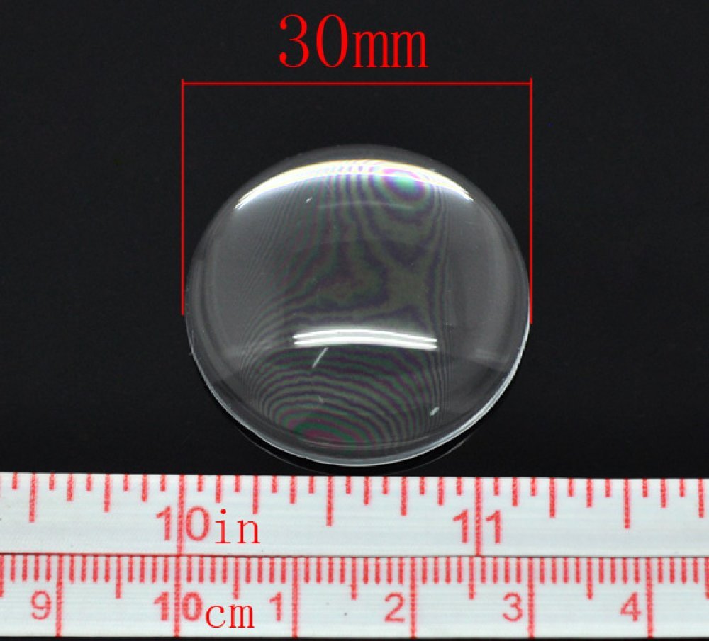 2 Cabochons Ronds 30 mm en verre Loupe transparent N°13