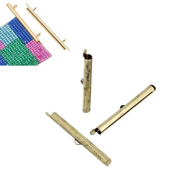 2 cierres terminales tubos cobre color bronce antiguo 30x6mm-71739 