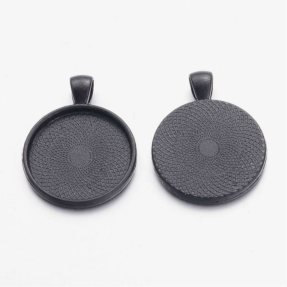 2 x 25mm negro cabujón titulares, cabujón colgantes 16NR