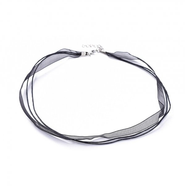 3 collares de cinta de organza y cord&oacute;n encerado negro
