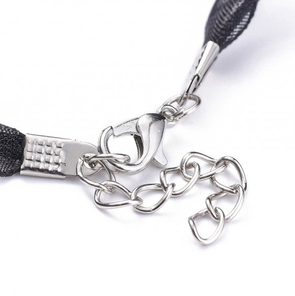 3 collares de cinta de organza y cord&oacute;n encerado negro