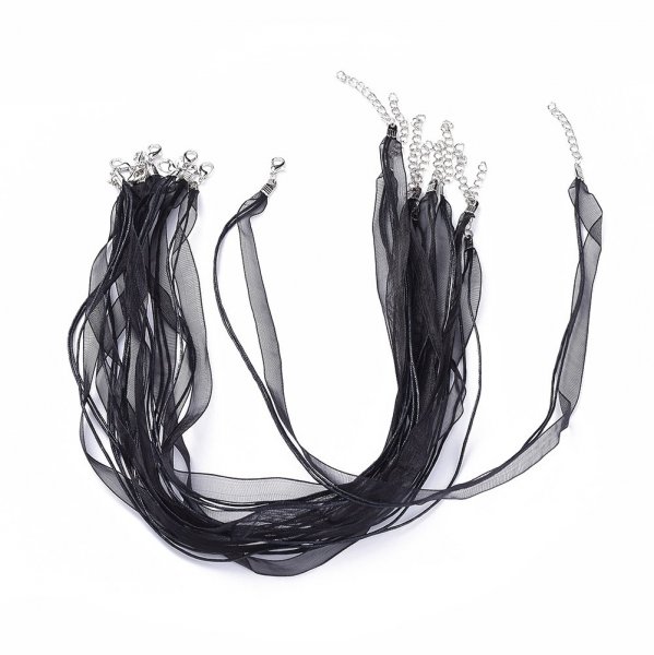 3 collares de cinta de organza y cord&oacute;n encerado negro