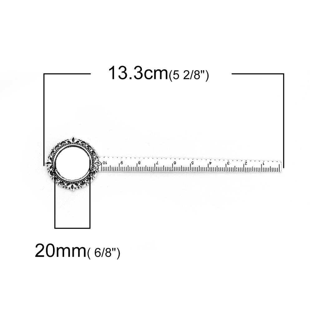 3 marcapáginas regla cabujón 20 mm N°01 Plata envejecida