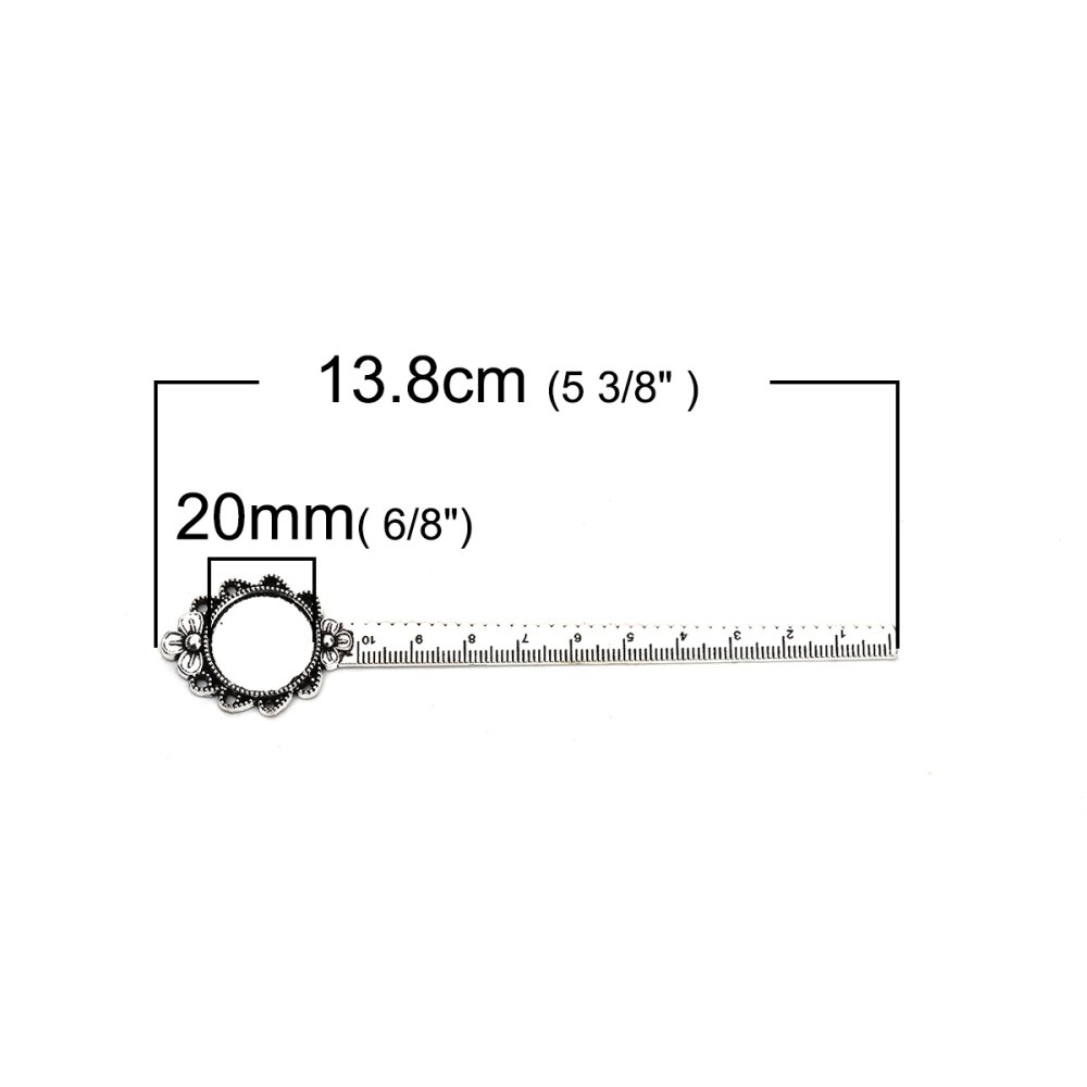 3 marcapáginas regla cabujón 20 mm N°02 Plata envejecida