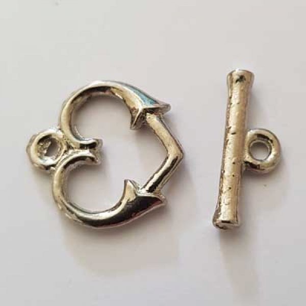 5 Fermoirs Toggle Motif Coeur Argent Vieilli N&deg;18
