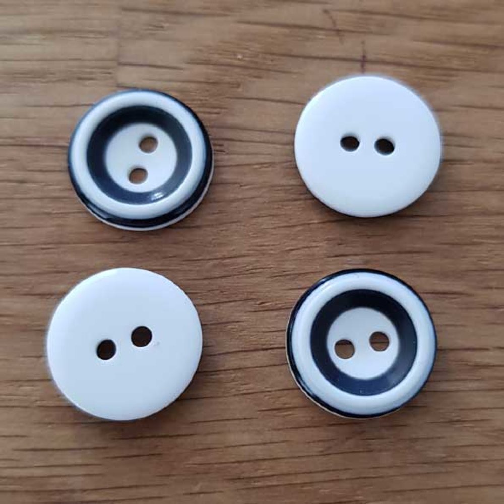 Bouton 12 mm rond fantaisie blanc et noir- 12-03