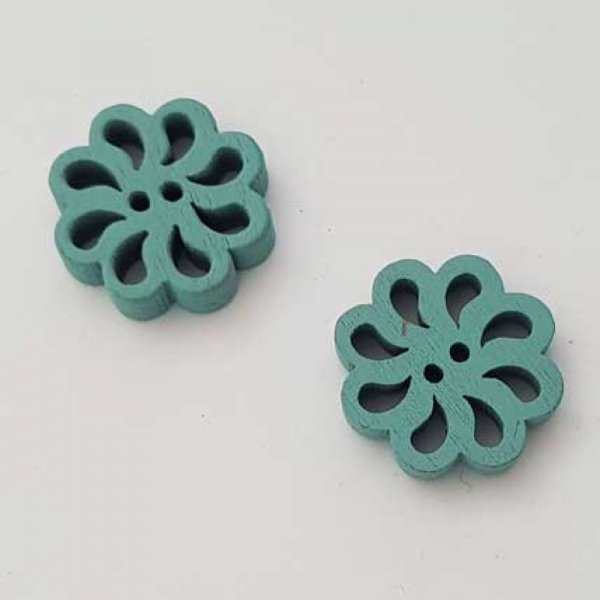 Bouton bois Fleur Vert D'eau N&deg;01-01