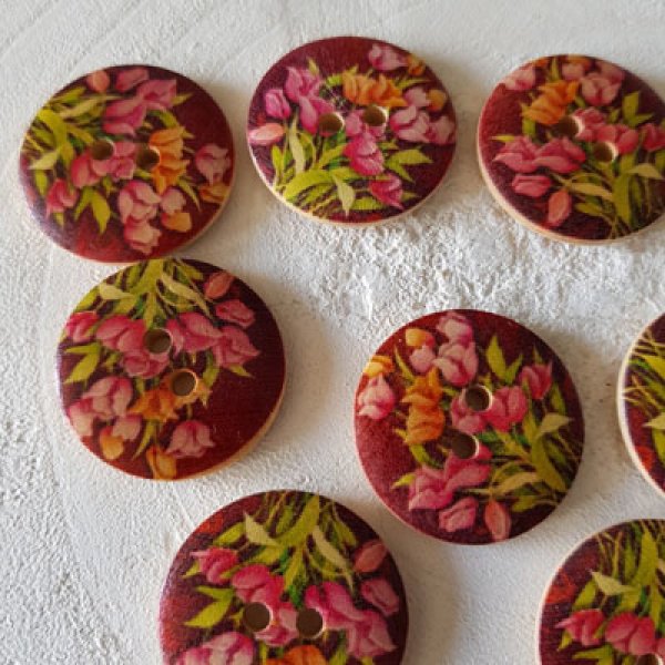 Pomo madera flores 30 mm N&deg;14 x 10 piezas