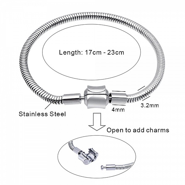 Bracelet Acier Inoxydable N&deg;06 Argent Fermoir Clip 21 cm