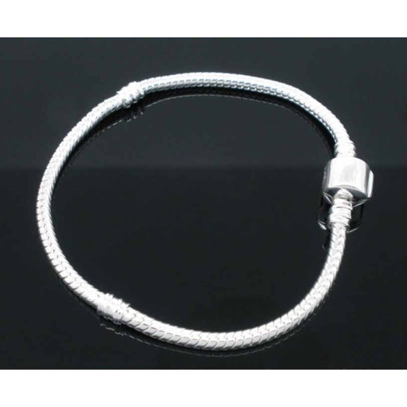 Pulsera Clip Europeo 17 cm Cierre liso Plateado 925