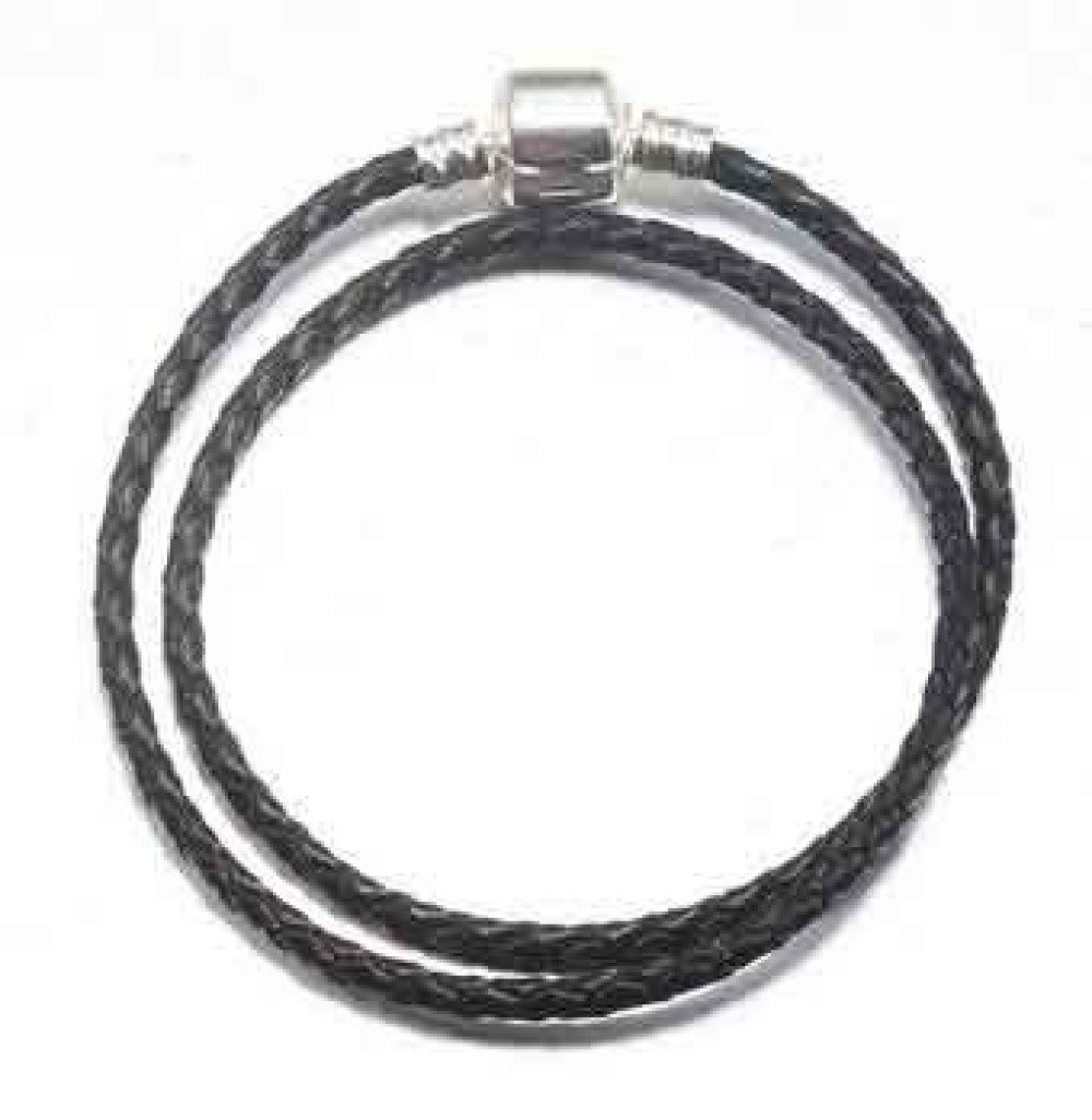 Pulsera trenzada europea de 2 vueltas Clip Uni 01 19cm Negro