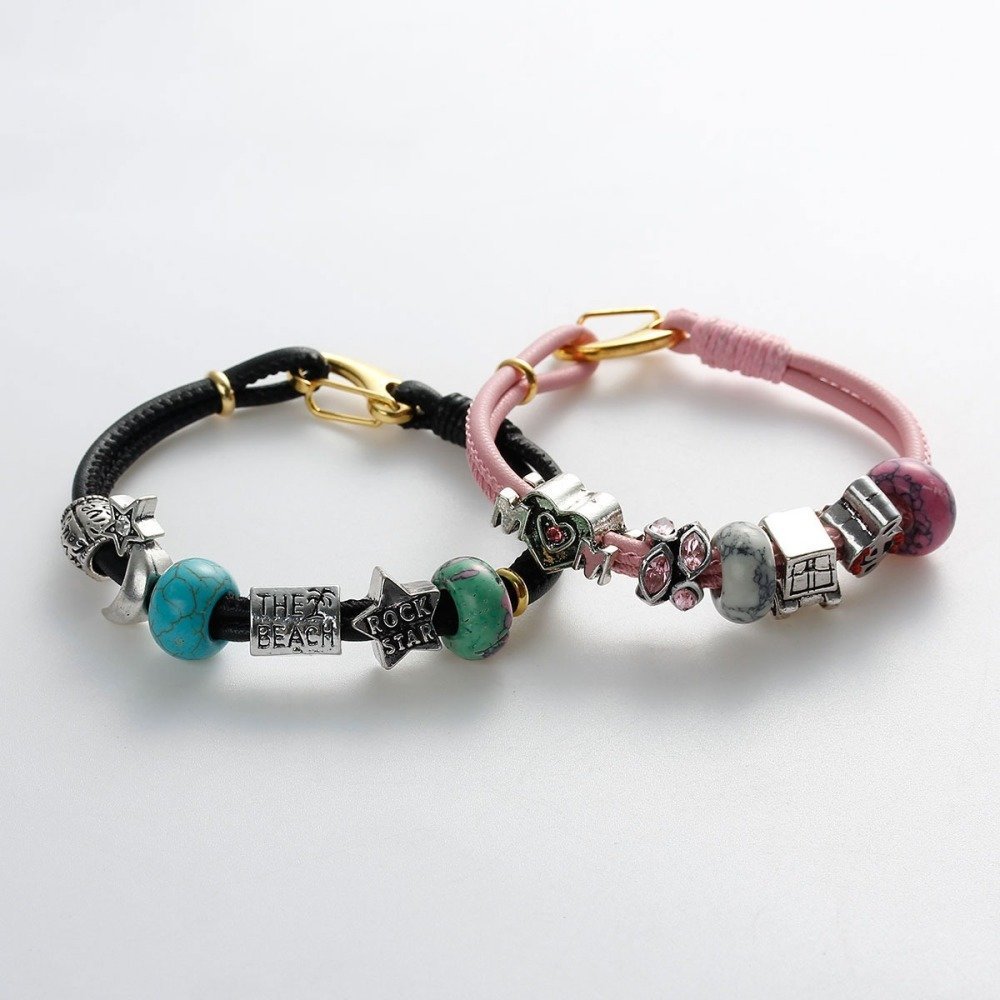 Pulsera Europea Doble Uni Fushia