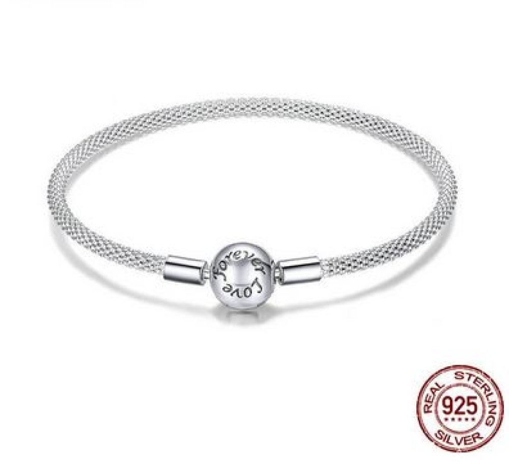 Bracelet Tissé Argent 925 Fermoir Clip 19 cm