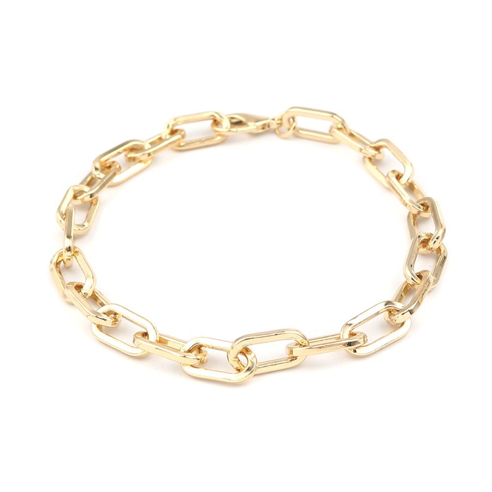 Pulsera de malla ovalada bañada en oro de 16 quilates 22 cm N°03