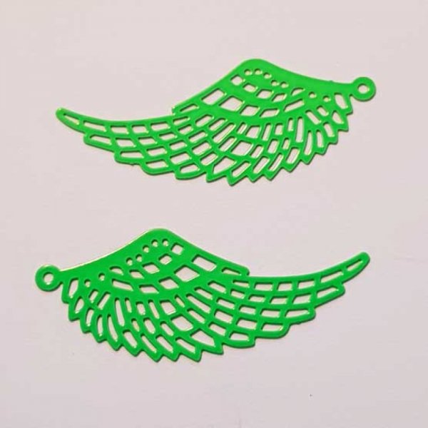 Breloque Aile N&deg;009 Estampe Filigrane Vert 49 x 20 mm