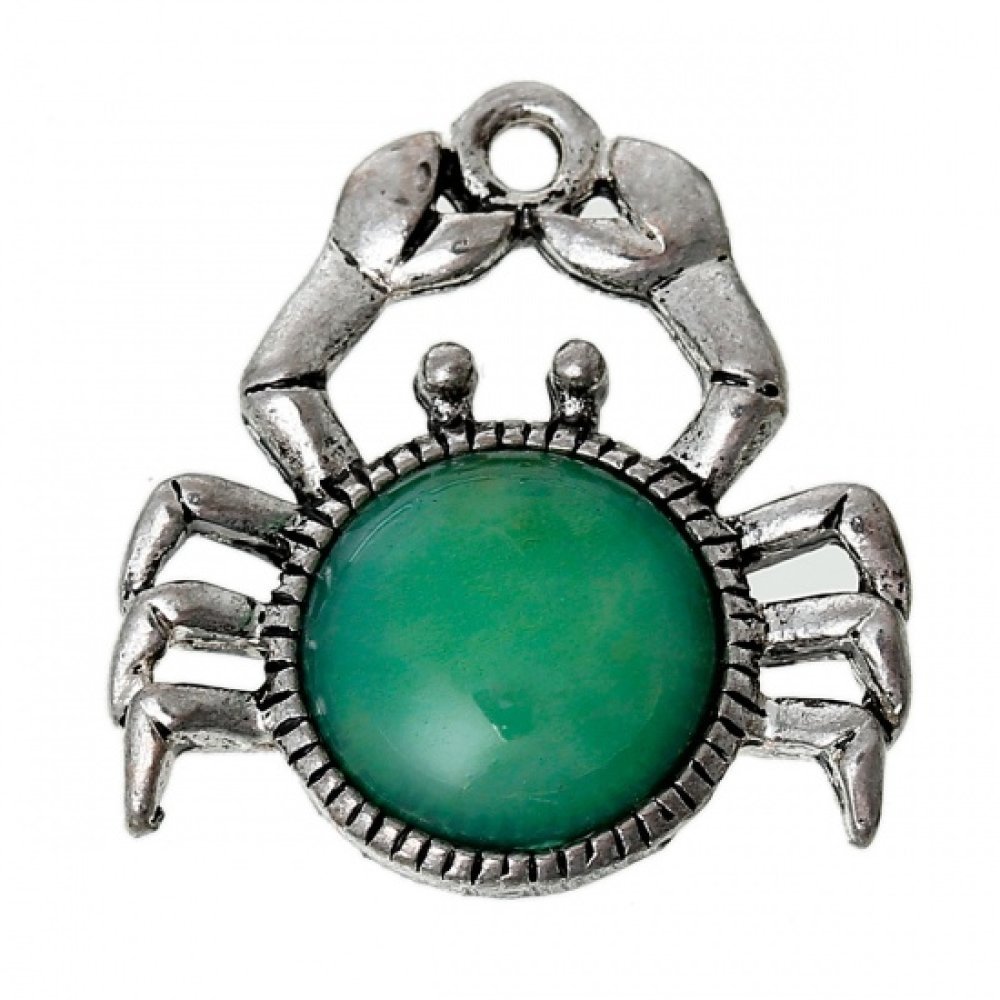 Charm Cangrejo Verde Signo Zodiacal Cancer Metal Plateado N°02