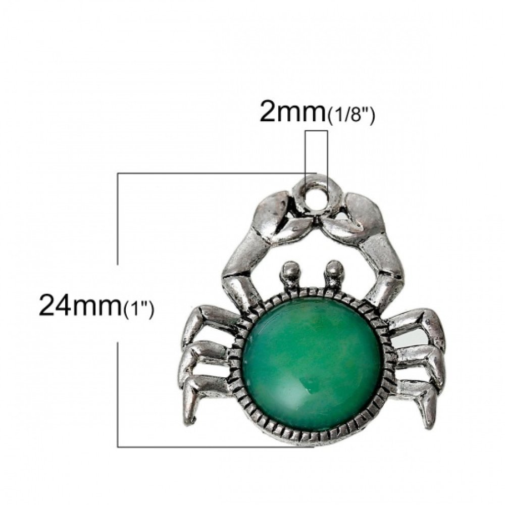 Charm Cangrejo Verde Signo Zodiacal Cancer Metal Plateado N°02