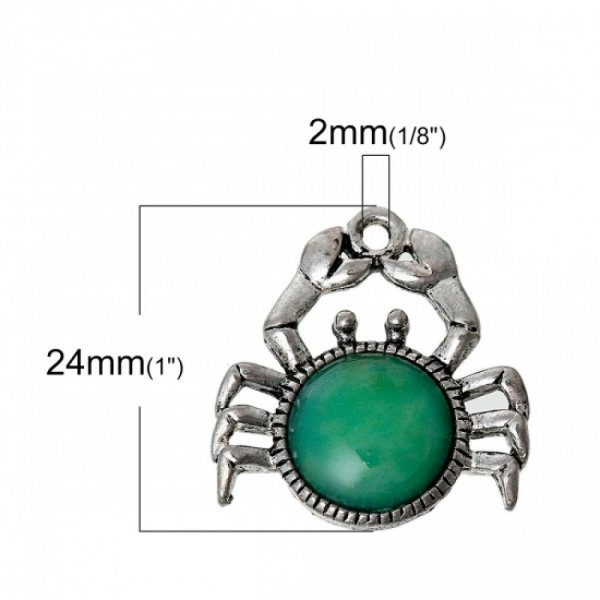 Charm Cangrejo Verde Signo Zodiacal Cancer Metal Plateado N&deg;02