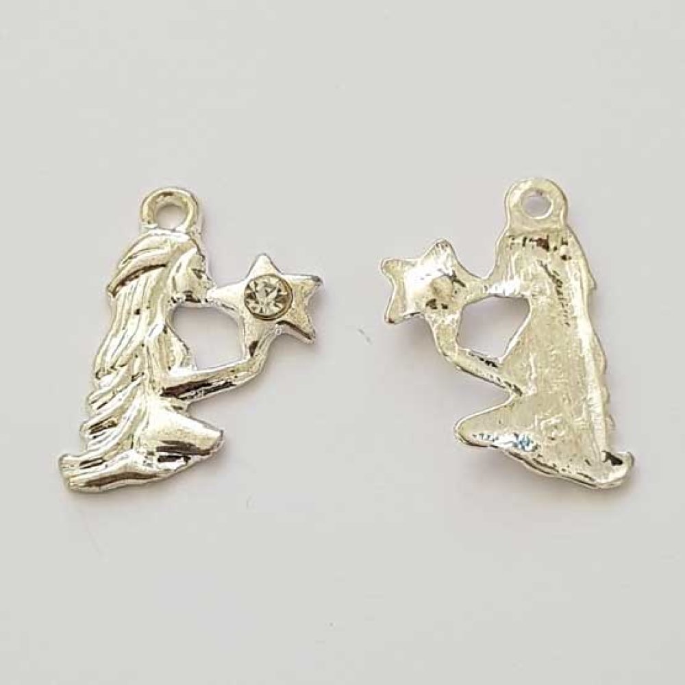 Virgo Zodiac Sign Charm Metal Plateado N°04 con strass