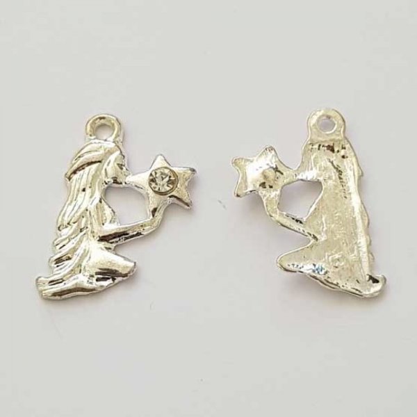 Virgo Zodiac Sign Charm Metal Plateado N&deg;04 con strass