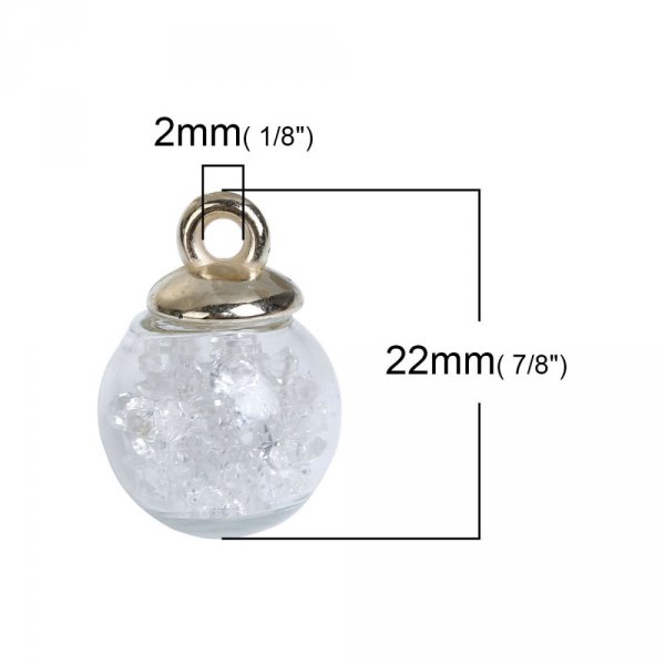 Breloque en Verre Bouteille Globe Transparent Dor&eacute; &agrave; Strass Transparent