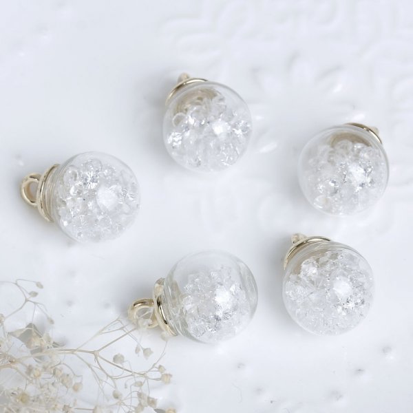 Breloque en Verre Bouteille Globe Transparent Dor&eacute; &agrave; Strass Transparent