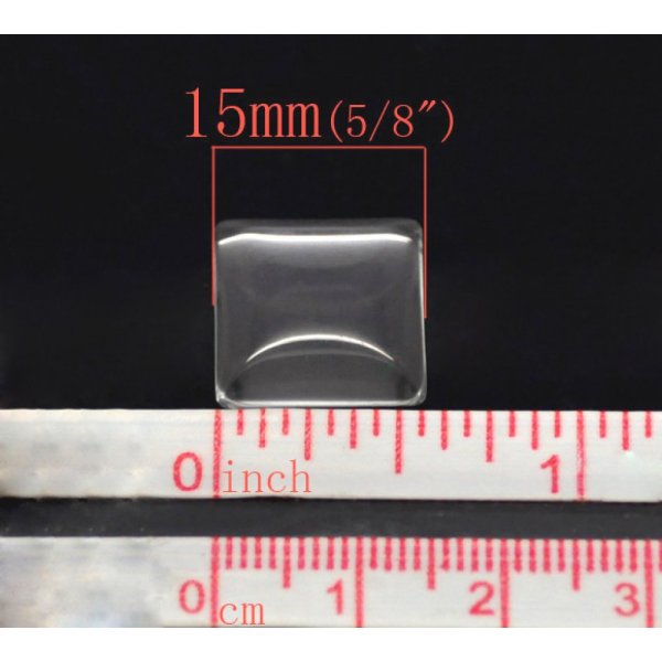 Cabuj&oacute;n cuadrado 15 x 15 mm en vidrio transparente N&deg;26