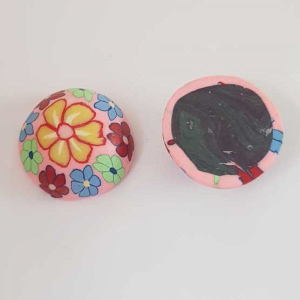 Cabochon p&acirc;te polym&egrave;re 30 mm Fleur Rose N&deg;03