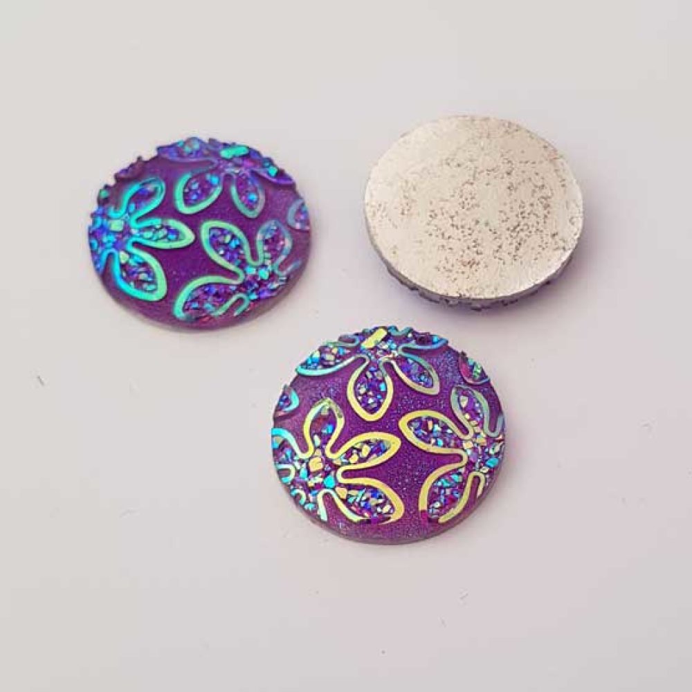 Cabochons N°04 motif fleur résine 20 mm