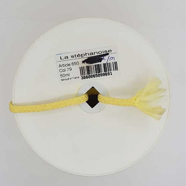 Cordon tress&eacute; 06 mm Jaune Paille x 1 m&egrave;tre