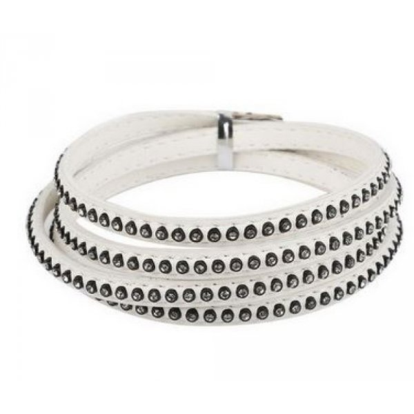 Cuero 06 mm Blanco con incrustaciones de strass 1 metro