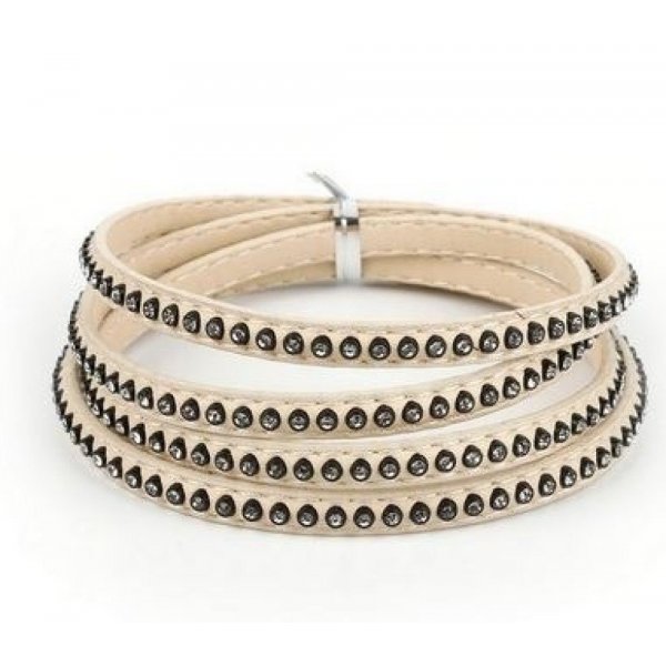 Cuero 06 mm Marfil con incrustaciones de strass 1 metro