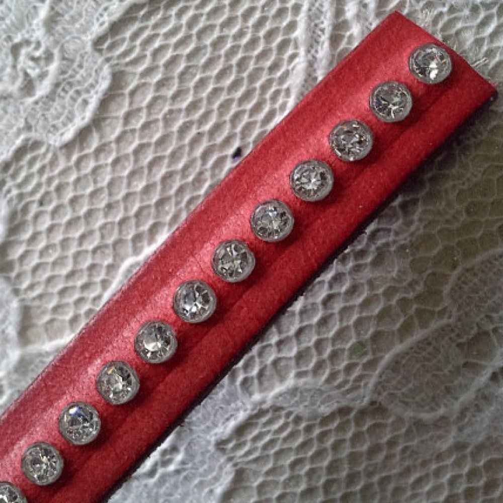 Cuero B-Rojo 10 mm Swarovski Strass por 20 cm