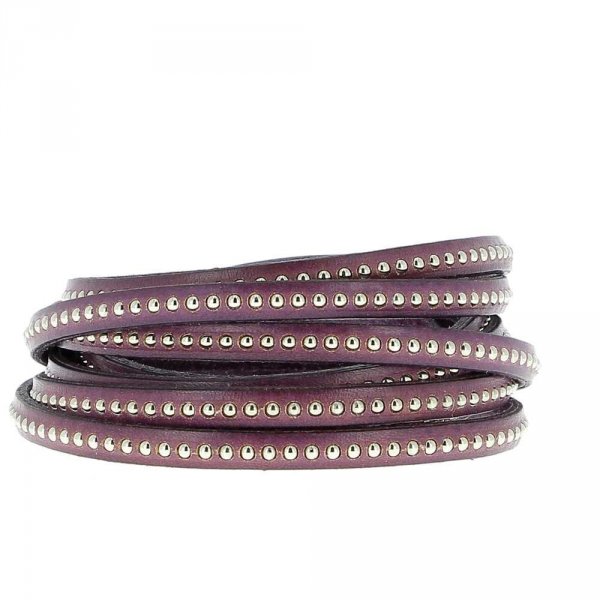 Bola de cuero Prune 06 mm con cadena de bolas sin n&iacute;quel por 20 cm