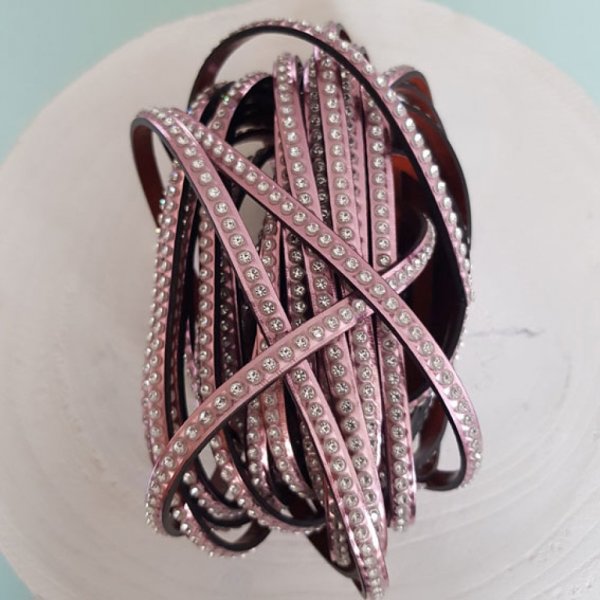 Cuero Espejo Metal Rosa 06 mm Swarovski Strass por 20 cm