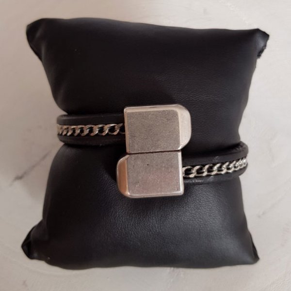 10 mm de cuero negro Regaliz con cadena de plata por 20 cm