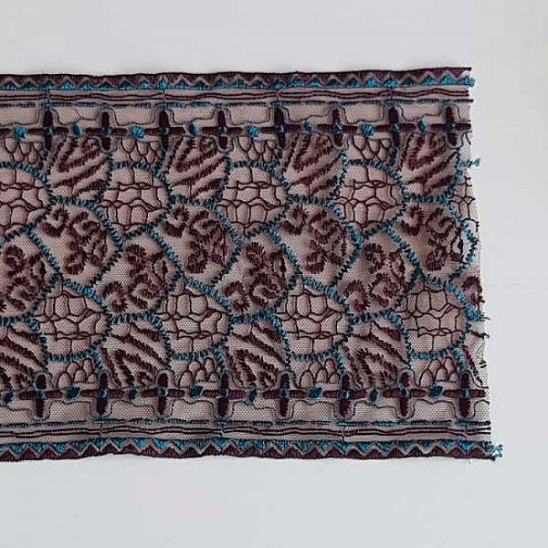 Dentelle Entre Deux 18.5 cm Bleu Turquoise / Marron Coupe de 1.80 M&egrave;tres