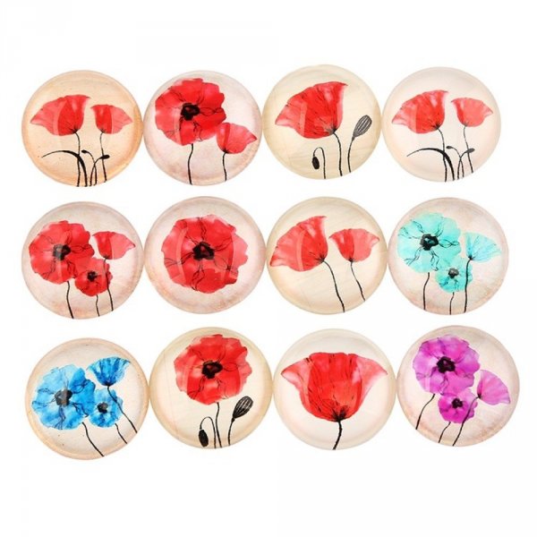 Lote de 20 cabujones redondos de vidrio 25 mm Flor de amapola